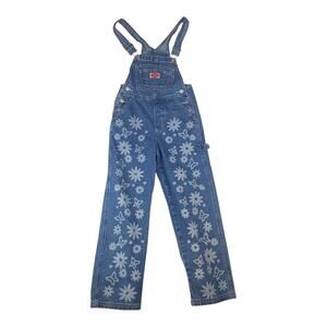 Revolt juniors size small denim overalls stamped floral y2k vintage blue